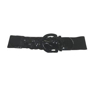 Armani Exchange AX Womens Black Braided Patent Elastic Cinch Belt M/L 15BE106